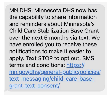 Transparent text message sent to childcare providers